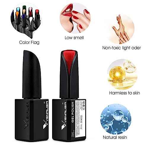 VENALISA 2Pcs 15ml Black White Gel Nail Polish Kit, Nail Gel Polish Set Soak Off UV LED Nail Art Starter Manicure Salon DIY at Home