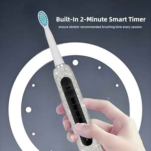 Diamond Sonic Electric Toothbrush Bling Rechargeable Toothbrushes for Adults with 6 Brush Heads Vibrating Toothbrush-5 Modes, USB-C Fast Charge,2Min Smart Timer,IPX7 Waterproof(White)