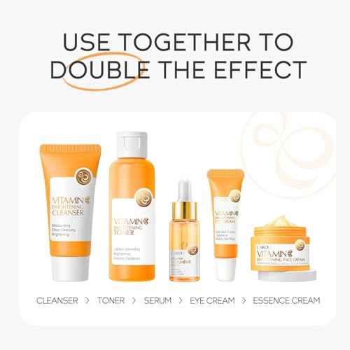 Vitamin C Skin Care Set, Girls Skincare Gift Set With Cleanser, Toner, Face Serum, Face & Eye Cream, Skin Care For Teens 10-12, Lasting Moisturizing Travel Skincare Set For Women