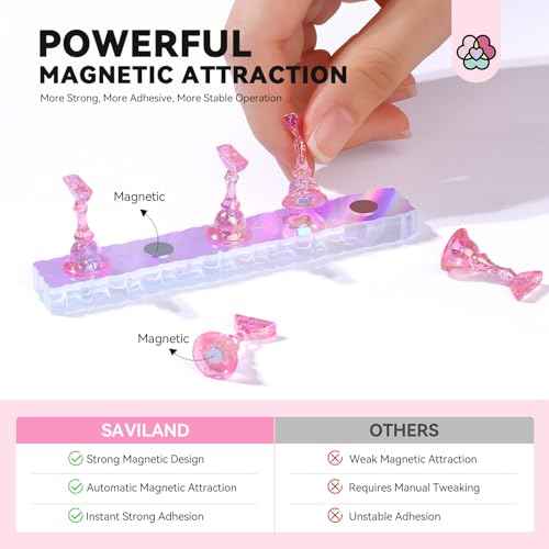 Saviland Nail Stand for Press ons: 3 Set Strong Magnetic Aurora With Nail Stand 40 Pcs Reusable Sticky Putty Nail Holder For Painting Nails For Nails Practice Acrylic Nail Holder Home Beginner Supplies