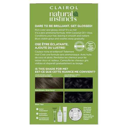 Clairol Natural Instincts Demi-Permanent Hair Dye, 2 Black Hair Color, Pack of 1