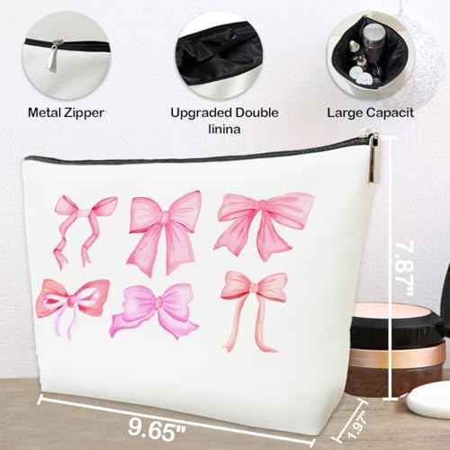 JioJio Chan Pink Bow Coquette Makeup Bag, Funky Pouch Gift for Teen Girls Women, Trendy Preppy PU Leather Cosmetic Bag, Cute Preppy Stuff, Birthday Gifts for Sister, Teen, Daughter, Bff, Friend