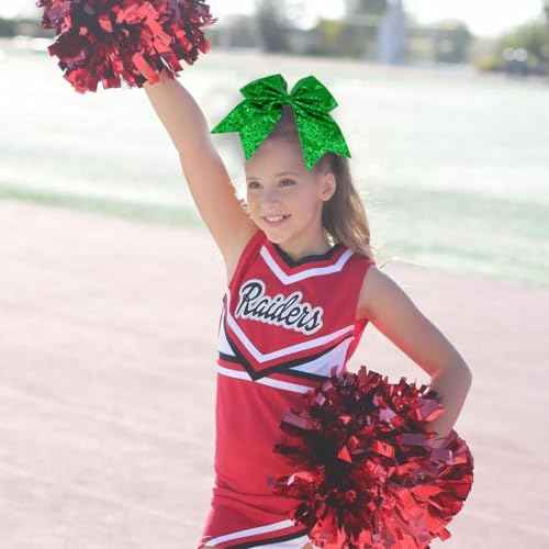 1 Pcs 8" Large Sequin Cheer Bows Clips, Cheerleading Glitter Hair Bow with Alligator Clips Hair Accessories for Cheerleaders Football Competition Sports (Green)
