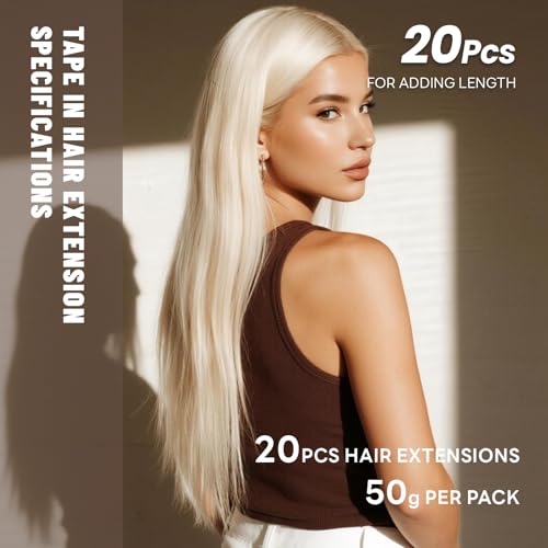 Tape in Hair Extensions Human Hair 18 Inch 50g 20Pcs Remy Human Hair Extensions Invisible Straight Seamless Tape in Extensions (18in, 50g, #60)