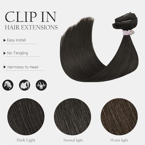 HUAYI Dark Brown Clip in Hair Extensions Real Human Hair 120G Remy Human Hair Clip in Extensions Soft Silky Straight for Women 7pcs 16clips 18 Inch Brown Hair Extensions