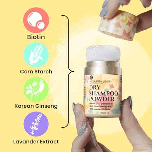 Non Aerosol Dry Shampoo Powder with Biotin - Lavender Extract and Korean Ginseng - Volumizing Travel Size (0.42 oz) - Gifts for Her
