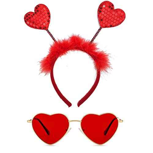 Valentines Day Heart Headband Boppers Head and Heart Shape Sunglasses for Girls Women Valentine's Day Halloween Wedding Birthday Party Gift