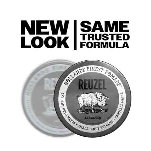 Reuzel Extreme Hold Matte Pomade, Strongest All Day Hold, Water Soluble Styling, Matte Finish & Flake Free, Easy To Wash Out, For All Hair Types