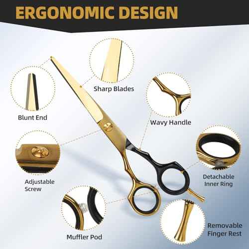 Hair Cutting Scissors Kit - 9 PCS Professional Haircut Scissors Set with Stainless Steel Straight and Thinning Shears for Home, Salon, and Barber Use (Black & Gold)