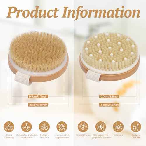 2-Pack Dry Body Brush - Dry Brushing Body Brush for Lymphatic Drainage & Exfoliating, Round Body Brush with Massage Nodes & Natural Bristles for Skin Care