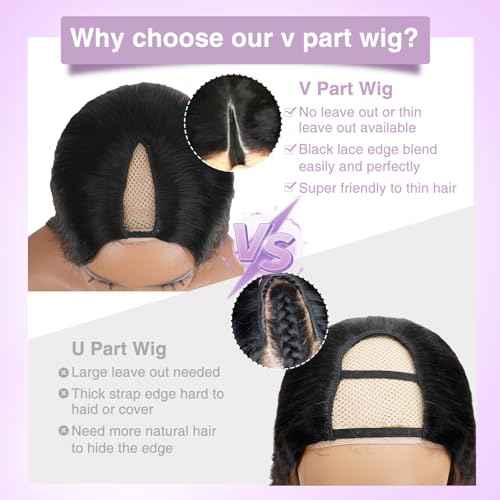 CHEETAHBEAUTY FB30 Ombre V Part Wig Human Hair 8Inch No Leave Out Upgrade Straight U Part Wig Highlight Blonde No Glue Brazilian Virgin Straight Human Hair Wigs for Women Colored Brown 180% Density