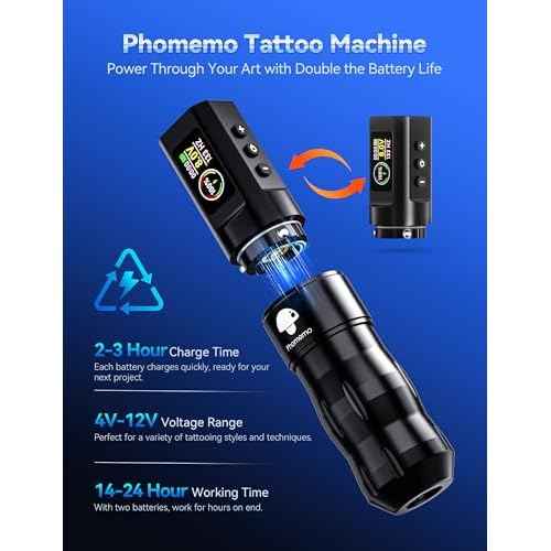 Phomemo Tattoo Gun Kit, Wireless Tattoo machine Kit for Beginners Complete Set, Tattoo Pen with 20 Tattoo Cartridge Needles, Tattoo Practice Kit with 1 Batteries