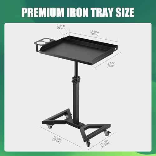 POARMEEY Tattoo Tray on Wheels Salon Rolling Tray Cart with Adjustable Height Angle Metal Tattoo Workstation and Storage for Artist Studio