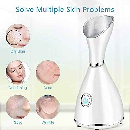 Facial Steamer for Facial Deep Cleaning, Moisturize, Unclog Pores, Face Spa, Nano Ionic Humidifier, Home Facial Warm Mist Face Steamer with Blackhead Removal Kit, Brush, Hair Band