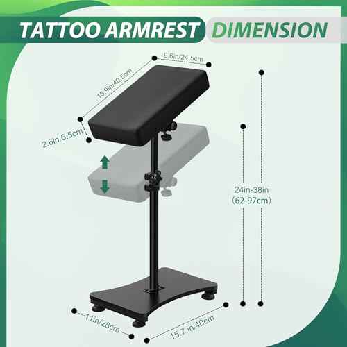 POARMEEY Tattoo Arm Rest Stand with Adjustable Height and Angle for Tattoo Studio Armrest for Tattooing with Soft Pillow,Stylish and Stable Wood Grain Base