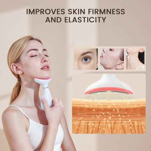 Facial and Neck Massager,7 Color LED Light Therapy for Face,Face Lift Device,Beauty Face Massager Tools for Skin Care (White)
