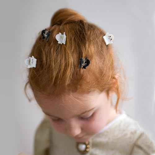 8Packs Mini Halloween Christmas Hair Clips,Spooky Cute Ghost Hair Accessories Acrylic Claw Clips Strong Hold Non Slip Hair Decorations for Women Girls (black and white)