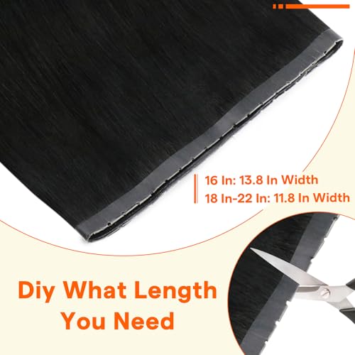 Full Shine Butterfly Weft Hair Extensions Remy Human Hair 22 Inch Genius Weft Extensions Real Hair Color Jet Black Invisible Pu Hole Weft Extensions Micro Ring Hair 50 Grams