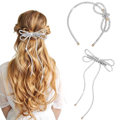 Bow Hair Clips, Silver Hair headband, Crystal Bowknot Clips, Non-Slip Rhinestone hair accessories for Women Girls Sparkly Hair Tiara for Long Short Curly Straight Thick Thin Hair