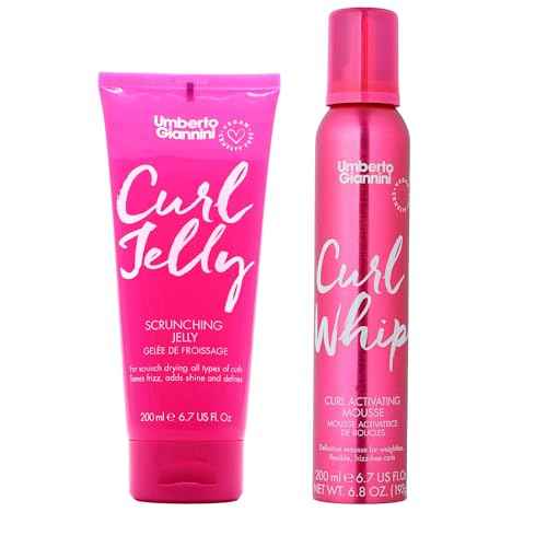 Umberto Giannini Volumizing Duo - Curl Jelly Scrunching Jelly Gel & Curl Whip Mousse - Adds Definition & Reduces Frizz - For Curly, Wavy & Coily Hair