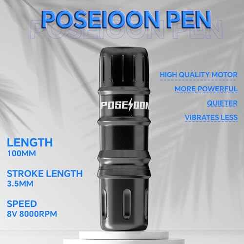 POSEIDON Tattoo Pen Kit Tattoo Gun Kit with 2Pcs Tattoo Batteries Tattoo Machine Kit with 11 Tattoo Inks 20pcs Tattoo Cartridge Needles for Beginers and Artists
