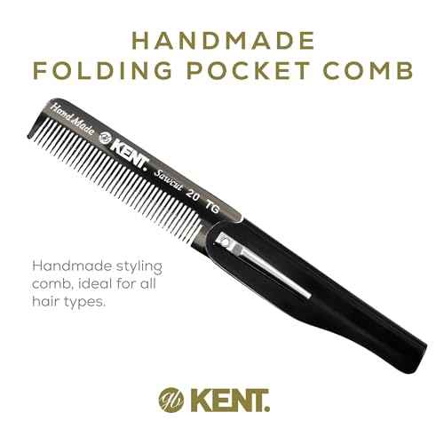 Kent 20T Black Graphite Handmade Folding Pocket Comb for Men, Fine Tooth Hair Comb Straightener for Everyday Grooming Styling Hair, Beard or Mustache, Use Dry or with Balms, Saw Cut, Made in England
