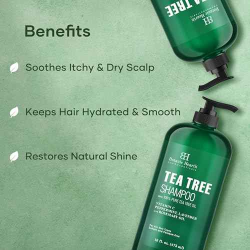Botanic Hearth Tea Tree Shampoo, Vitamin C, Peppermint, Lavender And Rosemary Oil, Fights Dandruff And Dry Scalp, 16 Fl Oz