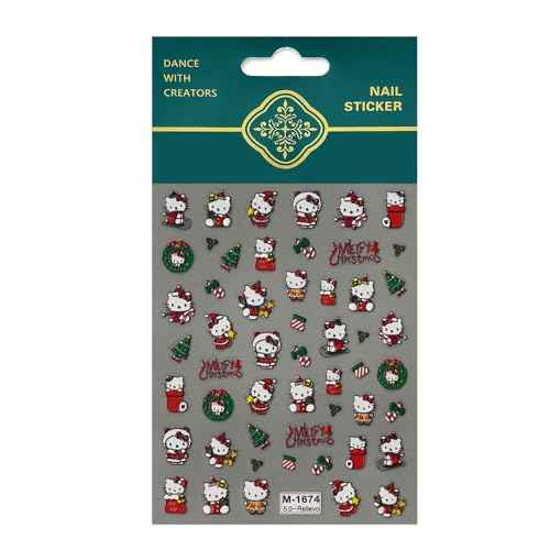 Cute 5D Relief Nail Art Sticker Decals Self Adhesive Christmas Cat Design Nail Decals Cartoon Cat Designer Nail Stickers for Women DIY Manicure Xmas Nail Stickers Decoration Accessories Supply