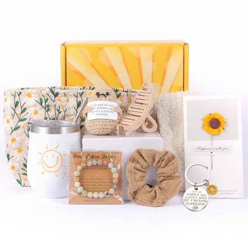 Birthday Gifts for Women - Sunshine Cheer Up Gift Box for Her, Unique Self Care Relaxation Set, Get Well Soon Gift Baskets for Mom, Sister, Best Friend, Coworker, Female, Bestie