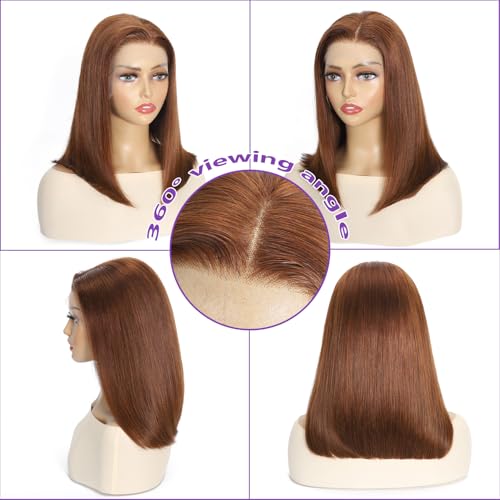 #4 Brown Bob Lace Front Wigs Human Hair Straight HD Transparent Brown Bob Wig Human Hair Wear and Go Glueless Wig Pre Plucked Short Bob Wigs For Black Women 14inch