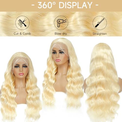 613 Lace Front Wig Human Hair 13x6 Blonde Lace Front Wigs Pre Plucked 200% Density 613 Body Wave Hd Lace Frontal Wigs Human Hair Glueless 613 Blonde Wig 24 Inch