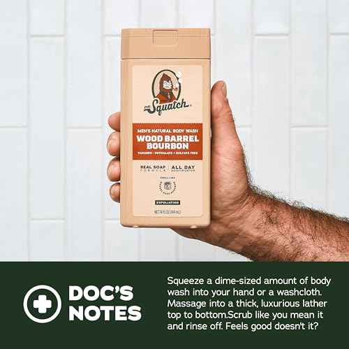 Dr. Squatch NEW Body Wash for Men with Nourishing, Natural Ingredients | No Paraben, Phthalate, Sulfate | All Day Moisture | Long Lasting Scent | Wood Barrel Bourbon & Pine Tar (14 oz, 2-Pack)