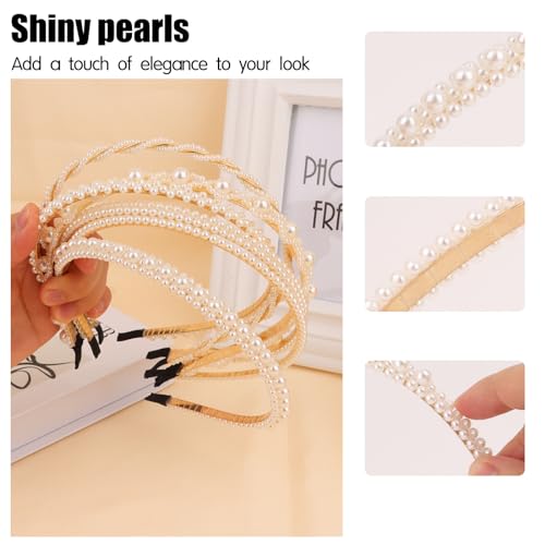 YISSION 6PCS White Pearl Headbands for Women Jeweled Head Bands Beaded Hairbands Fashion Wedding Bridal Headband Hair Accessories for Women Girls