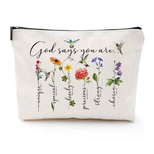 God Says You Are...Christian Gift for Women Inspirational Bible Verse Cosmetic Bags with Zipper Motivational Religious Travel Pouch for Women, Mother, Sister