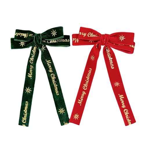 Merry Christmas Velvet Hair Bows for Girls Women Cute Aligator Clips Bow with Long Ribbon Ties Vintage Hair Accessories for Classic Christmas Decorations (Red & Green)