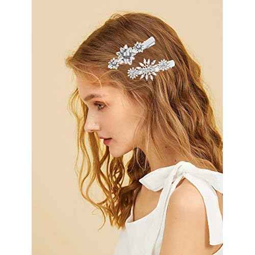 Christmas Hair Clip Hairpin Set Christmas Gift Bow Rhinestone Snowflake Hair Barrette Hair Accessories Xmas Holiday Party Alligator Hair Clips For Woman (silver)
