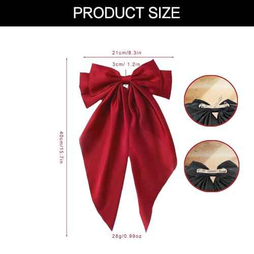 Big Red Hair Bows,Large Satin Silky Barrettes,Christmas Hair Bow Clips with Long Tail,Christmas Gifts for Women,Oversize Ribbon Clips Coquette Bows Hairs Accessories for Girls Adult