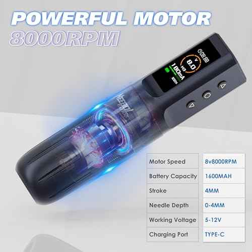 Neebol Tattoo Gun Kit, Wireless Tattoo Machine Kit with LED Display, Complete Tattoo Kit Includes 10 Cartridge Needles, Ink Set, Practice Skin, 1600mAh Tattoo Power