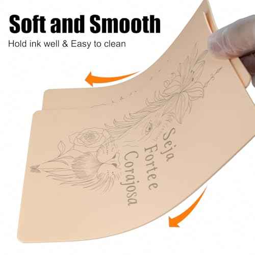 Premium Tattoo Practice Skin ? 1.5mm Thick Double-Sided Silicone Pad with Pre-Printed Floral Animal Line Art ? Realistic Beige Fake Skin for Tattooing, Microblading & Ink Practice (3 Pcs)