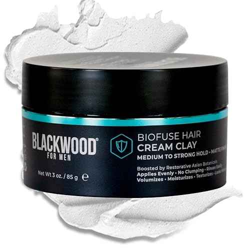 Blackwood For Men BioFuse Hair Cream Clay, Matte Finish Medium to Strong Hold Hair Styling Aid, Natural Hybrid that Texturizes, Moisturizes, Conditions, Adds Volume, Fights Frizz & Detangles, 3oz
