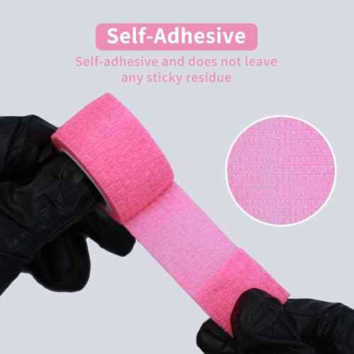 EZ Tattoo Grip Tape - 24PCS (1inch x 5 Yard) Pink Self Adhesive Bandage for Wrist & Ankle Sprain Swelling, Disposable Roll Tattoo Grip Tube Tape for Tattoo Machine and Tattoo Supplies Pet Bandage