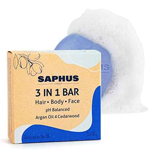 3-in-1 Shampoo Bars for Hair, Body, Face & Beard | Acidified Bar Soap Moisturizing & Cleansing Bar for Men, Women, Kids | pH Balanced, Sulfate-Free, 1 Pack