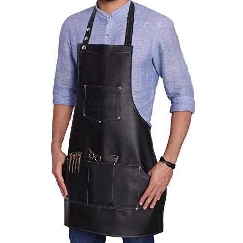 Fac?n Professional Leather Hair Cutting Hairdressing Barber Apron Cape for Salon Hairstylist - Multi-use, Adjustable with 6 pockets - Heavy Duty Premium Quality - Limited Edition - 28" x 24" (Black)