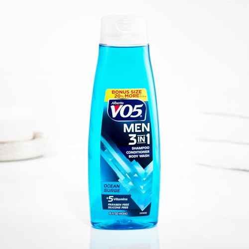 VO5 Alberto Men 3 in 1 Fresh Ocean Surge - 3 in 1 Shampoo Conditioner and Body Wash - With 5 Oils and 5 Vitamins - Energizing Ocean Scent - 15 oz