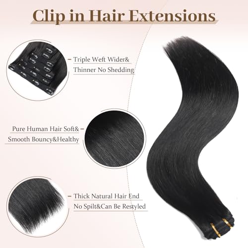 Sisily Clip in Hair Extensions Real Human Hair,20 inch 120g, Natural Straight Human Hair Clip in Extensions for Black Woman, Soft Straight 7pcs Per Set with 16 Clips Double Weft