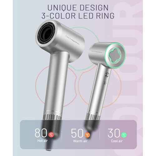 Hair Dryer - 150000 RPM High-Speed Brushless Motor Negative Ionic Blow Dryer for Fast Drying, Low Noise Thermo-Control Hair Dryer with Diffuser and Nozzle, Silvery