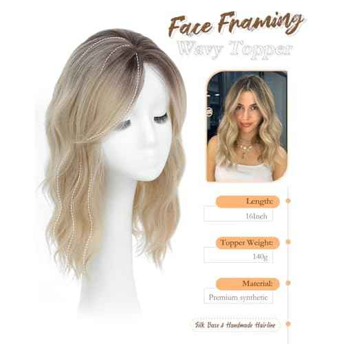PANEWAY 16Inch Hair Toppers for Women with Thinning Hair - 6.5''x6.5'' Ladies Wiglets Toppers - Ombre Dark Root to Blonde