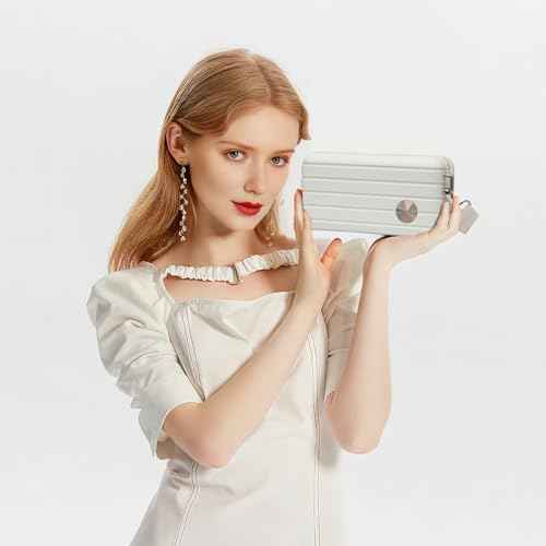 Somago Hard Shell Suitcase Handbag with Adjustable Strap Mini Cosmetic Handbag Cell Phone Purse Bag for 6.9" Shoulder Bag(Creamy White)