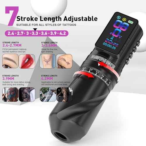 Wormhole Tattoo Gun Kit Wireless Tattoo Machine Kit ? 7 Adjustable Stroke, Dual 2300mAh Batteries, Smart Display with Timing Function, 3 Modes (Normal/Jump-Start/Dot Work), for Lining & Shading