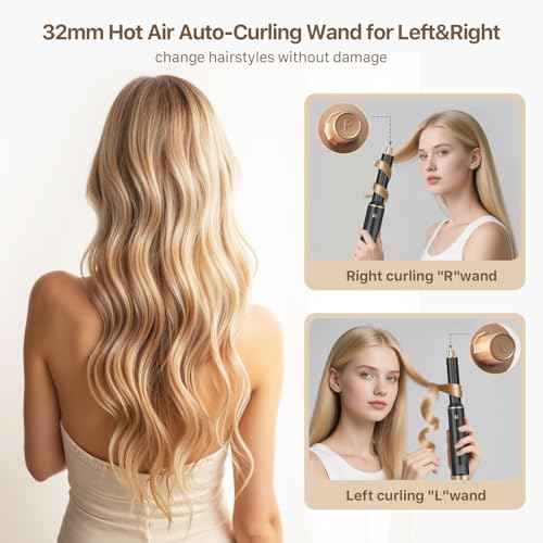Sendowtek Hot Air Styler Brush Set for Women 5 in 1, 800W 3 Level Temp Hairdryer Comb for Rotating Curling Straightening Volumize Auto Wrap Curler Multi-Styler Hair Styling Tools for Multi Hair Home